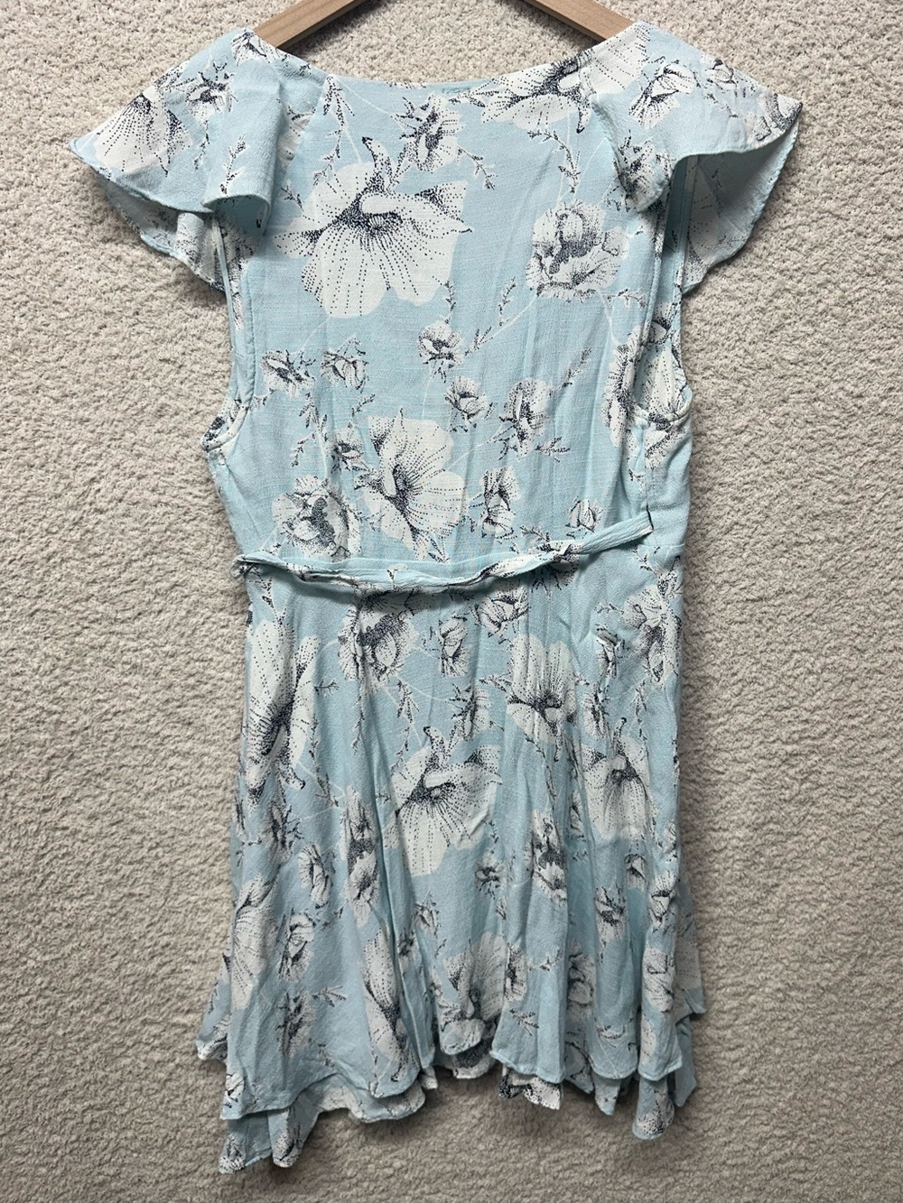 Free People Floral Wrap Dress Size S Blue Floral Ruffle Boho Mini Dress - Picture 3 of 9